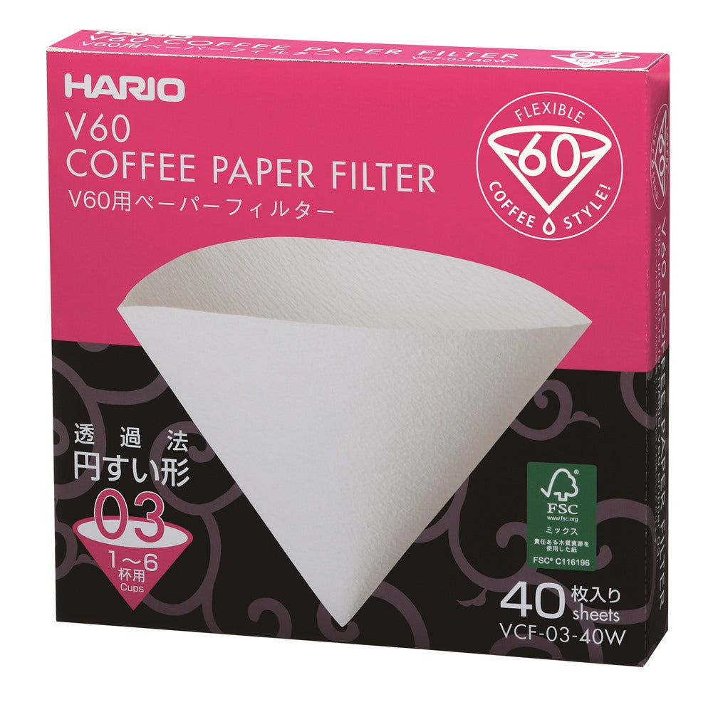 Filtro de Papel Hario V60 03 Branco - 40un - Urbe Café