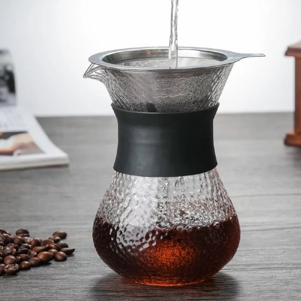Kit Passador de Café de Vidro de 400ml com Filtro de Aço Inox
